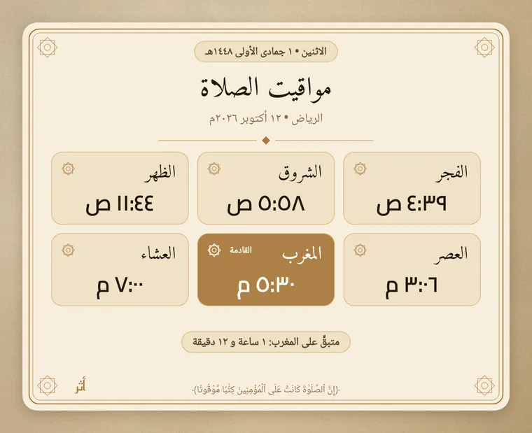 بطاقة مواقيت الصلاة